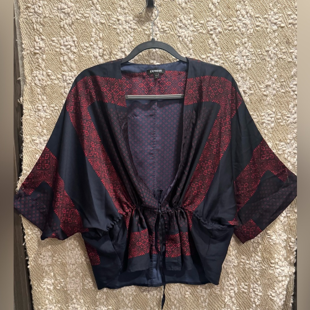 Express Kimono 3/4 Length Sleeve Drawstring Ruched Back Hi-Lo Top Size M
